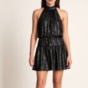 RAMY BROOK Ellin Shimmer Velvet Halter Cocktail Mini Party Dress